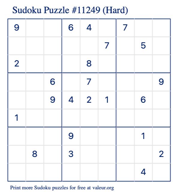 Free Printable Hard Sudoku Puzzle number 11249