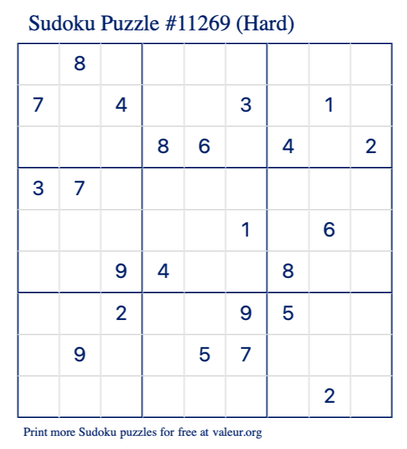 Free Printable Hard Sudoku Puzzle number 11269