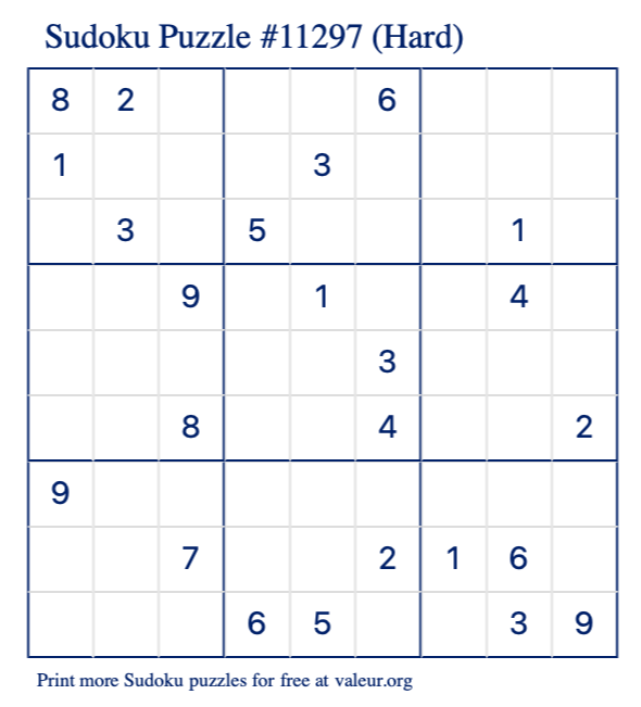 Free Printable Hard Sudoku Puzzle number 11297
