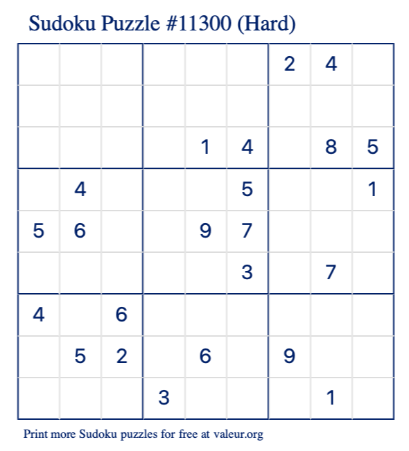 Free Printable Hard Sudoku Puzzle number 11300