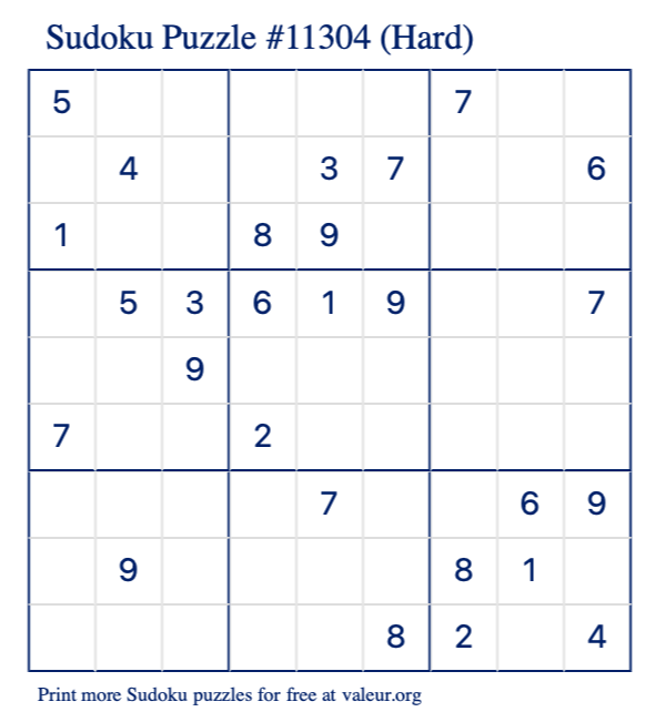 Free Printable Hard Sudoku Puzzle number 11304