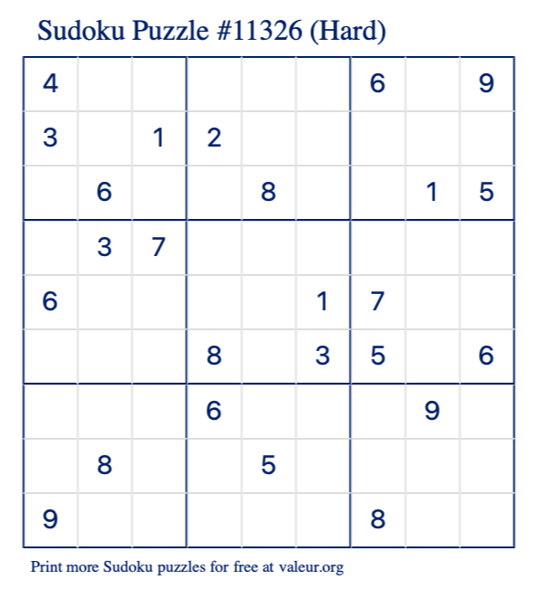 Free Printable Hard Sudoku Puzzle number 11326