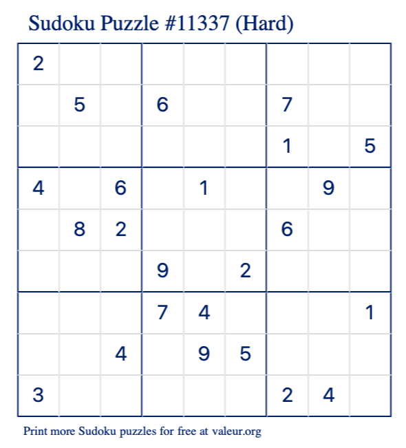Free Printable Hard Sudoku Puzzle number 11337
