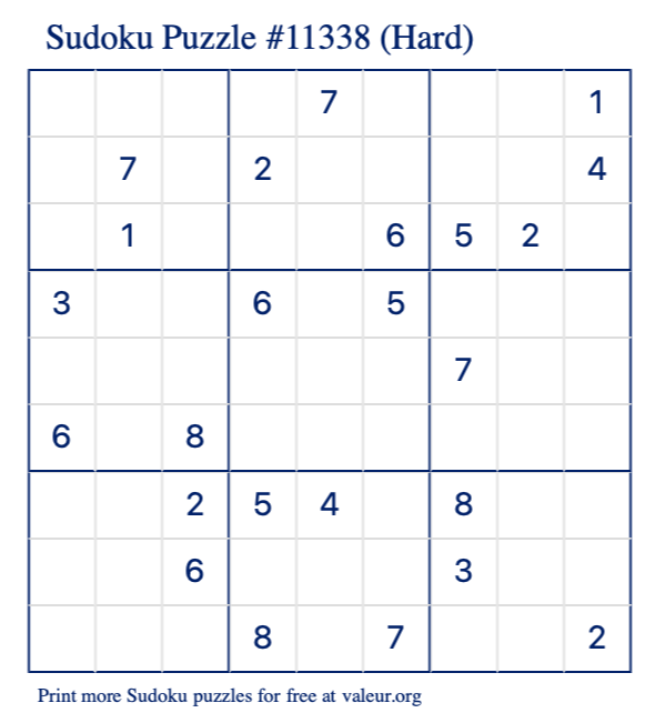 Free Printable Hard Sudoku Puzzle number 11338