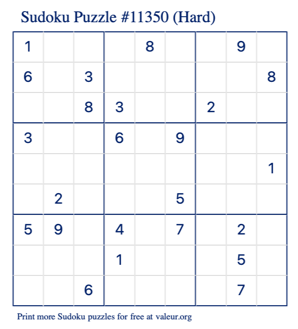 Free Printable Hard Sudoku Puzzle number 11350