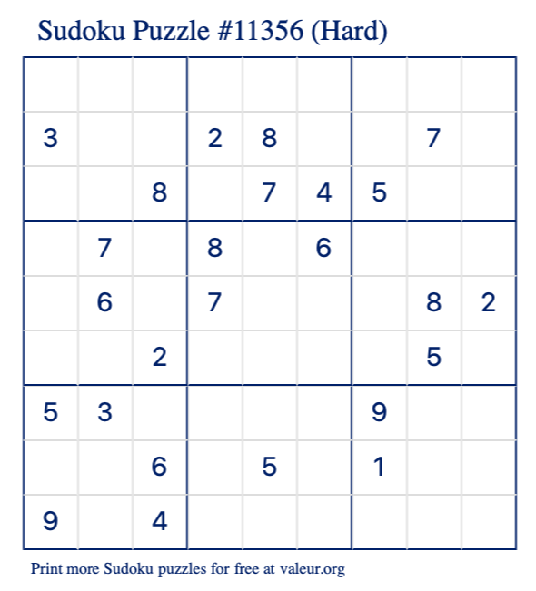 Free Printable Hard Sudoku Puzzle number 11356