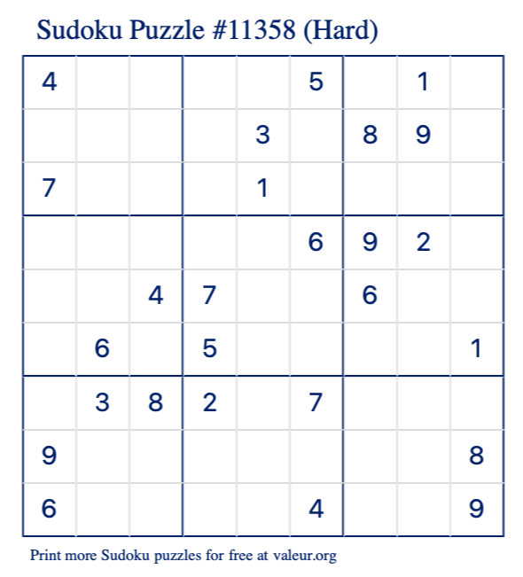 Free Printable Hard Sudoku Puzzle number 11358