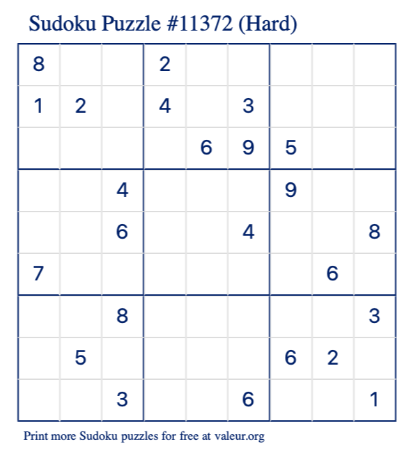 Free Printable Hard Sudoku Puzzle number 11372