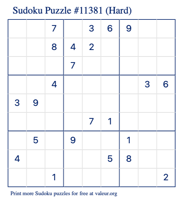 Free Printable Hard Sudoku Puzzle number 11381