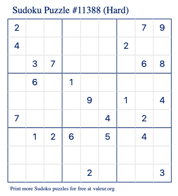 Free Printable Hard Sudoku Puzzle number 11388