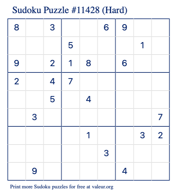 Free Printable Hard Sudoku Puzzle number 11428