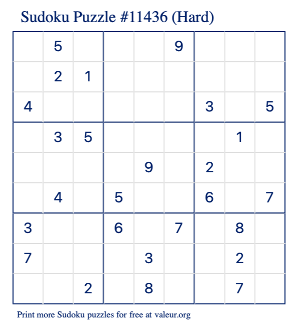 Free Printable Hard Sudoku Puzzle number 11436