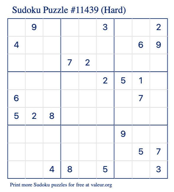 Free Printable Hard Sudoku Puzzle number 11439