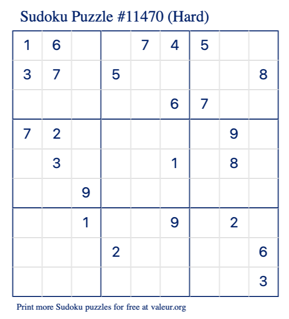 Free Printable Hard Sudoku Puzzle number 11470