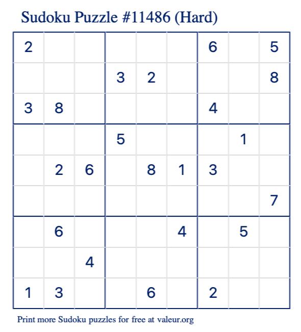 Free Printable Hard Sudoku Puzzle number 11486