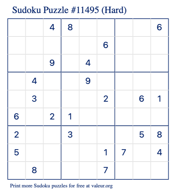 Free Printable Hard Sudoku Puzzle number 11495