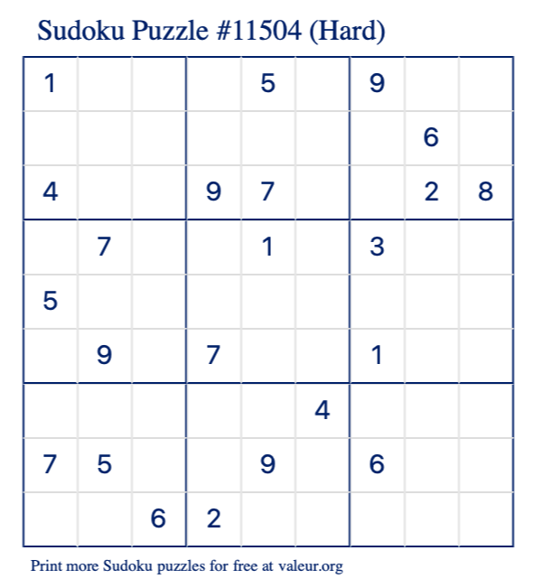 Free Printable Hard Sudoku Puzzle number 11504