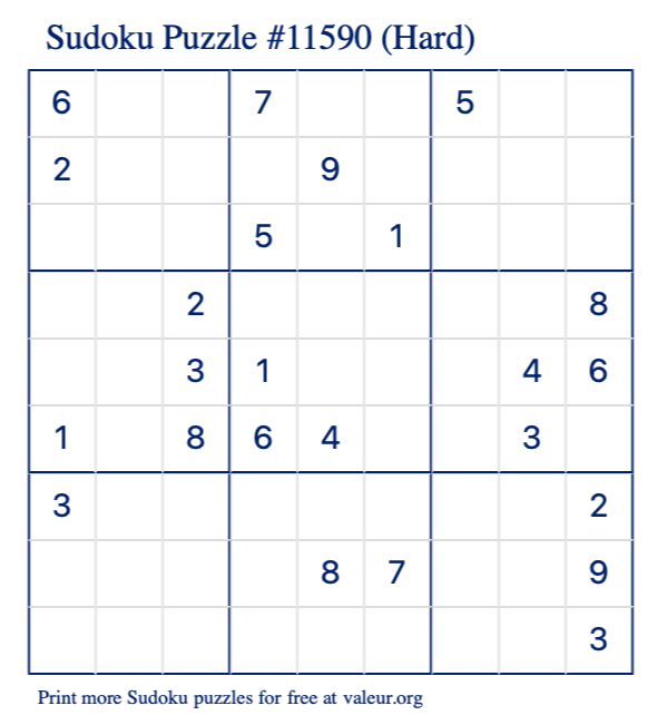 Free Printable Hard Sudoku Puzzle number 11590