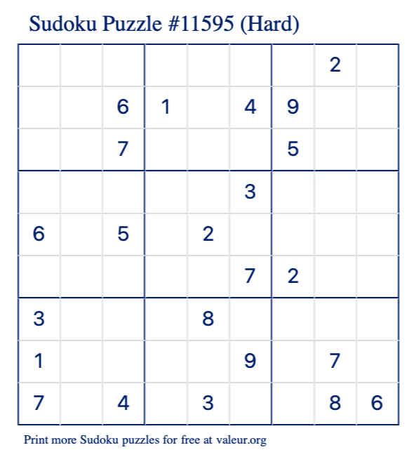 Free Printable Hard Sudoku Puzzle number 11595