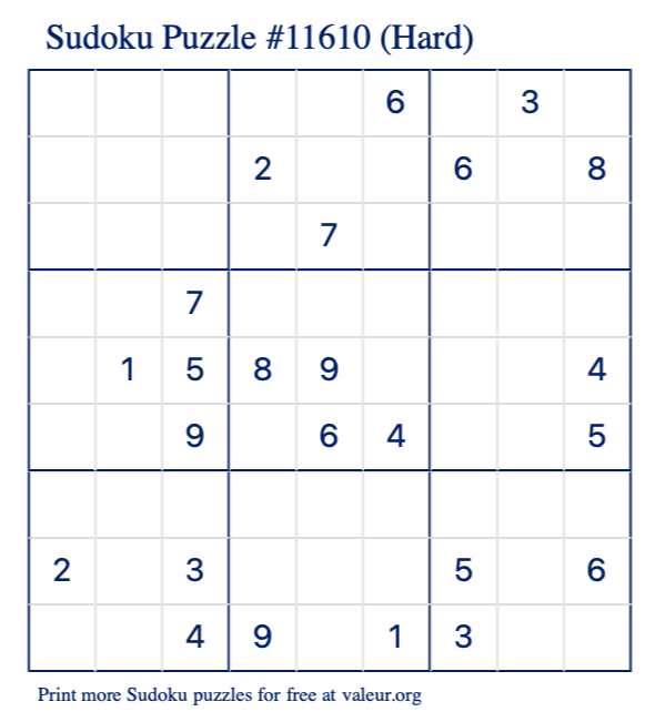 Free Printable Hard Sudoku Puzzle number 11610