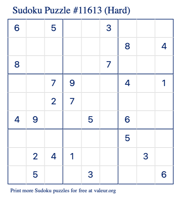Free Printable Hard Sudoku Puzzle number 11613