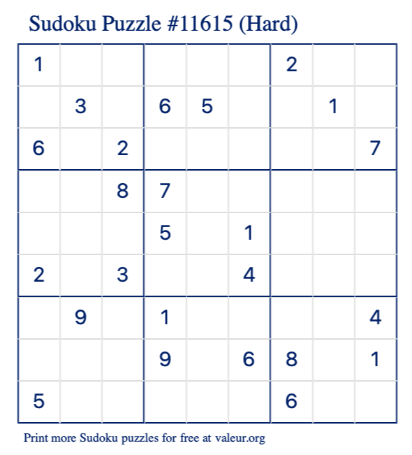Free Printable Hard Sudoku Puzzle number 11615