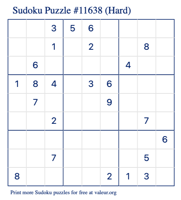 Free Printable Hard Sudoku Puzzle number 11638