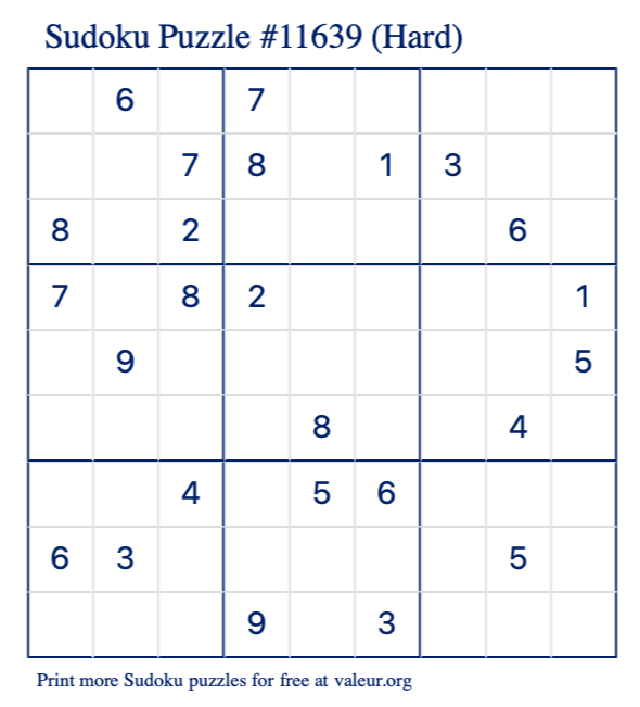 Free Printable Hard Sudoku Puzzle number 11639