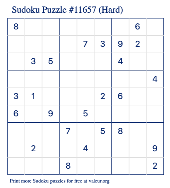 Free Printable Hard Sudoku Puzzle number 11657