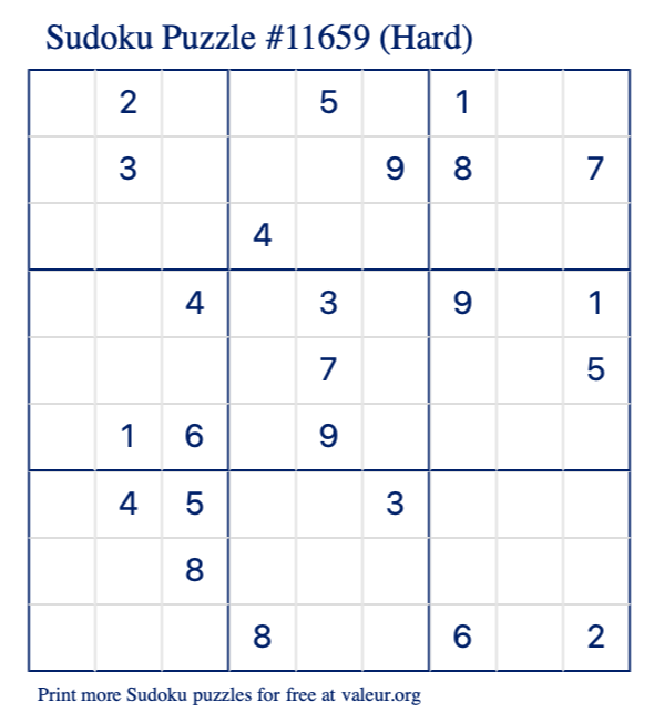 Free Printable Hard Sudoku Puzzle number 11659