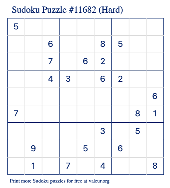 Free Printable Hard Sudoku Puzzle number 11682