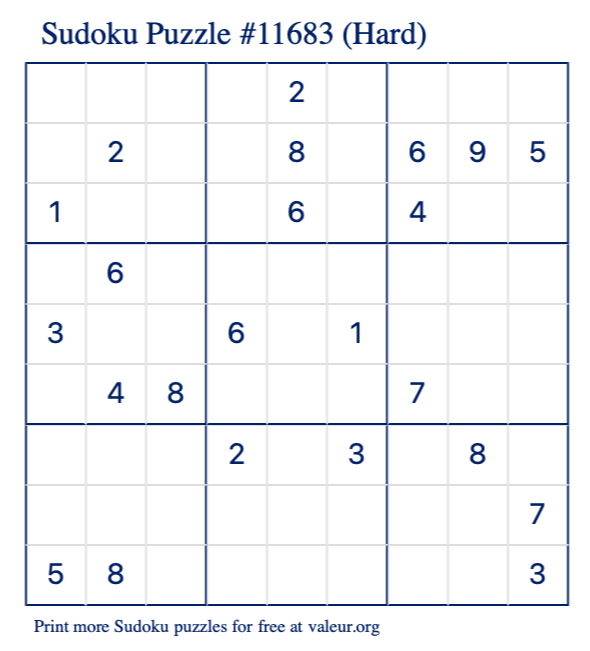 Free Printable Hard Sudoku Puzzle number 11683