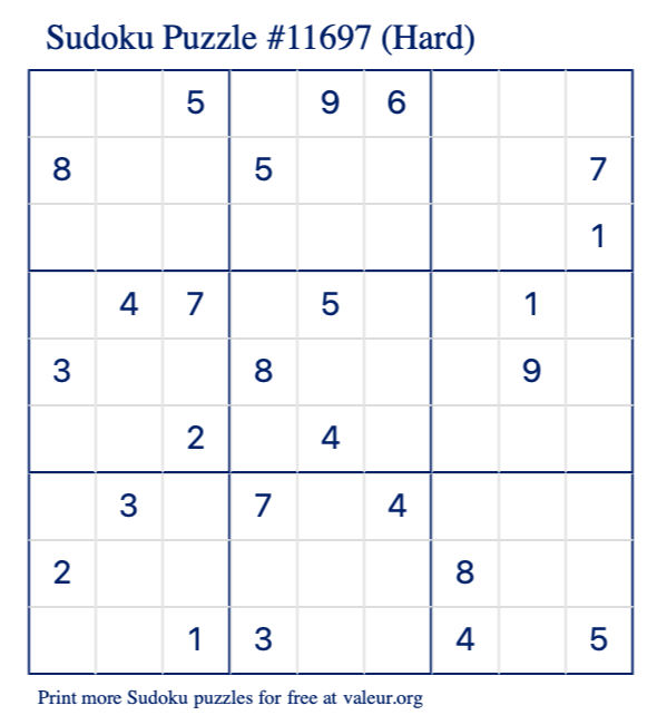 Free Printable Hard Sudoku Puzzle number 11697