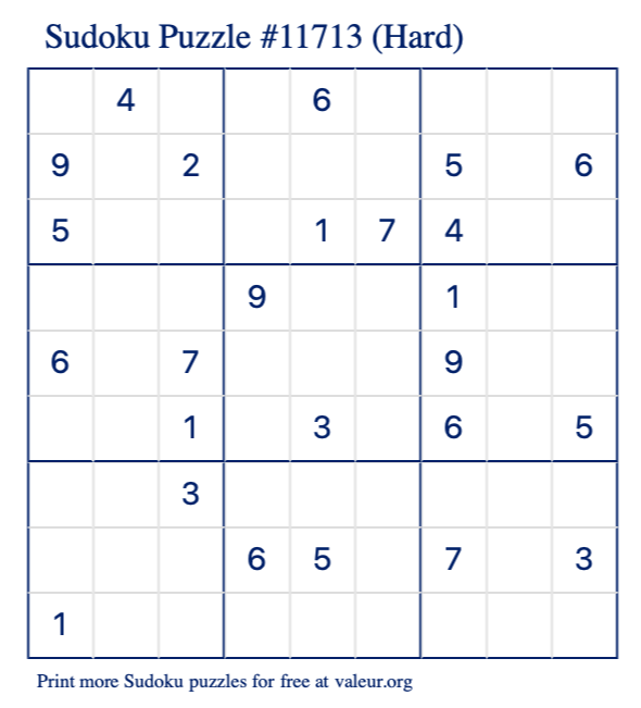 Free Printable Hard Sudoku Puzzle number 11713