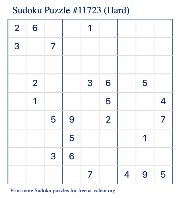 Free Printable Hard Sudoku Puzzle number 11723