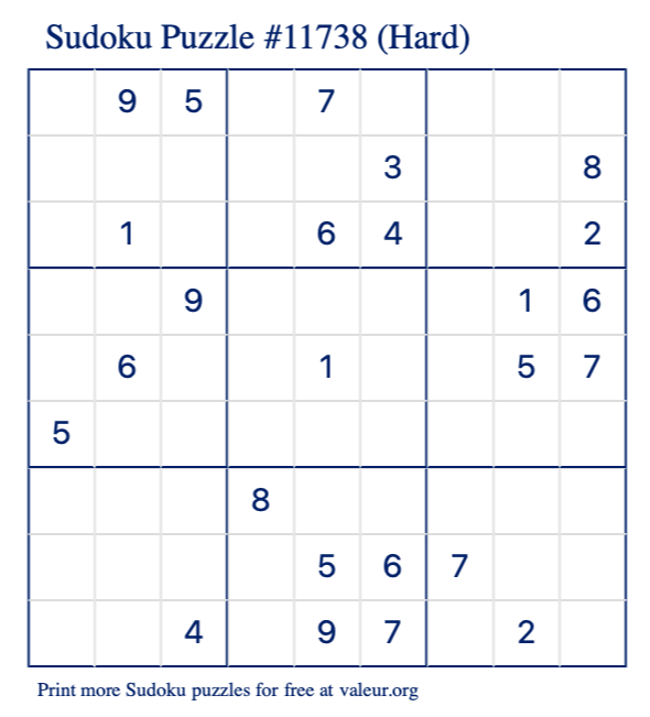 Free Printable Hard Sudoku Puzzle number 11738