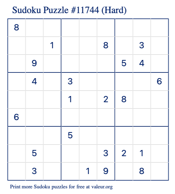 Free Printable Hard Sudoku Puzzle number 11744