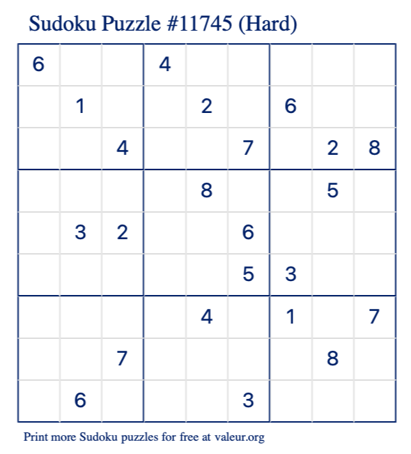 Free Printable Hard Sudoku Puzzle number 11745