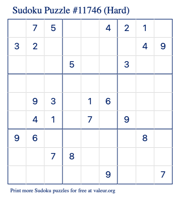 Free Printable Hard Sudoku Puzzle number 11746