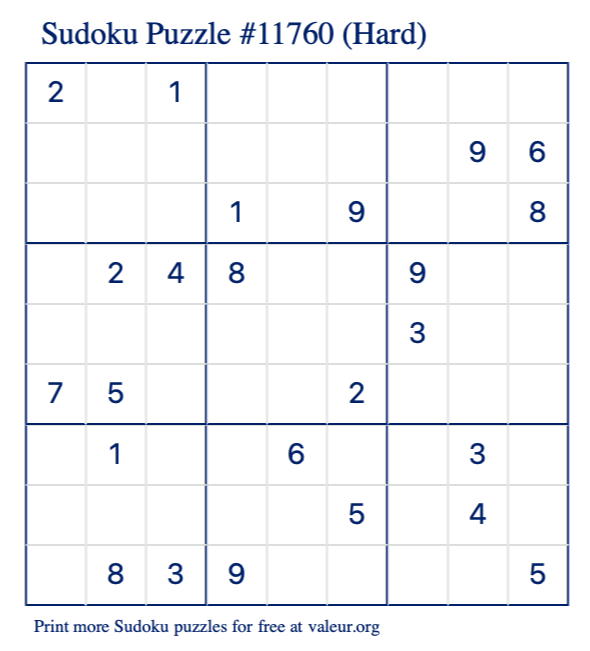 Free Printable Hard Sudoku Puzzle number 11760