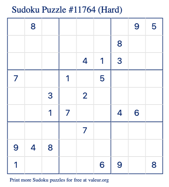 Free Printable Hard Sudoku Puzzle number 11764