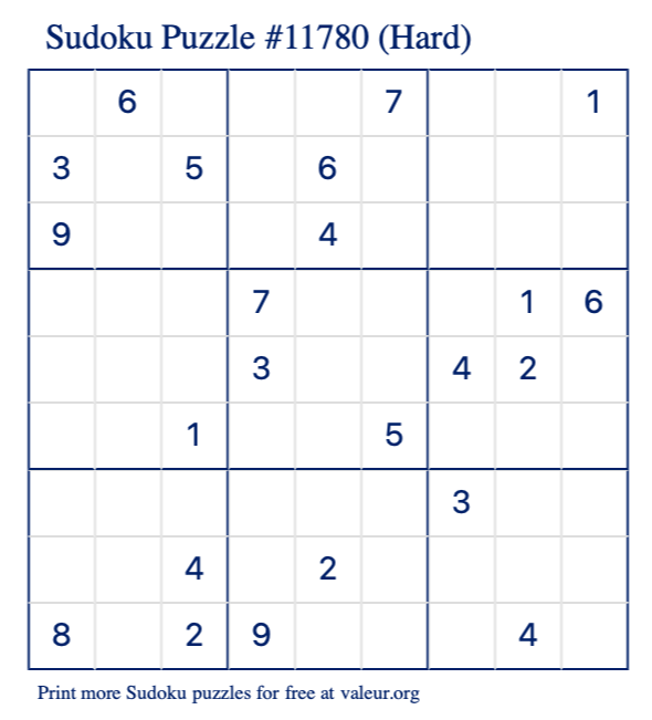 Free Printable Hard Sudoku Puzzle number 11780