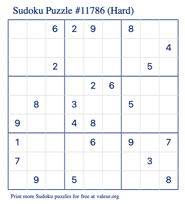 Free Printable Hard Sudoku Puzzle number 11786