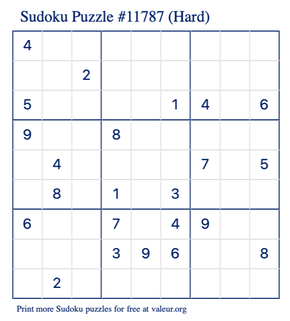 Free Printable Hard Sudoku Puzzle number 11787
