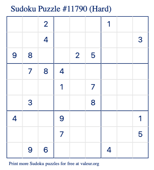Free Printable Hard Sudoku Puzzle number 11790