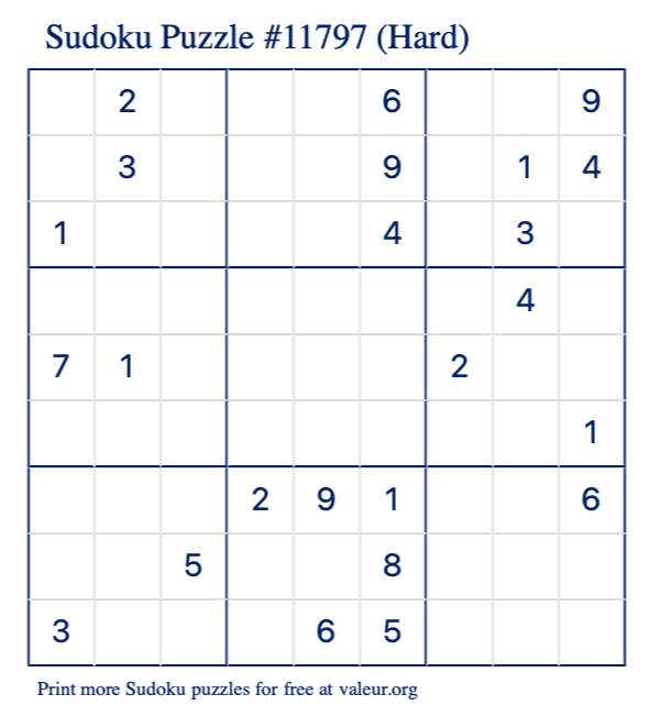 Free Printable Hard Sudoku Puzzle number 11797
