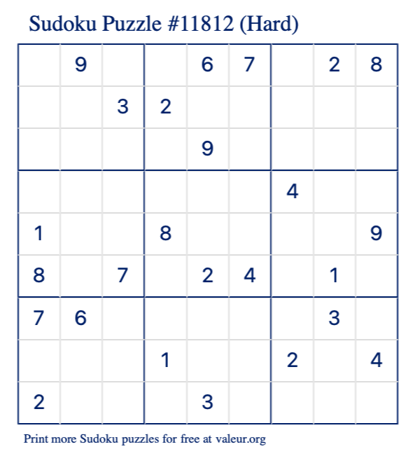 Free Printable Hard Sudoku Puzzle number 11812