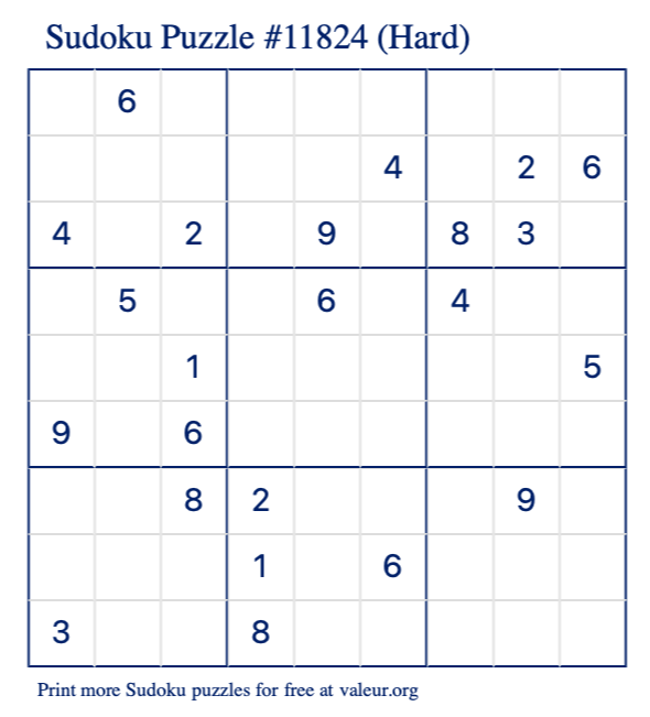 Free Printable Hard Sudoku with the Answer #11824