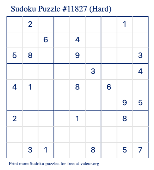 Free Printable Hard Sudoku With The Answer 11827
