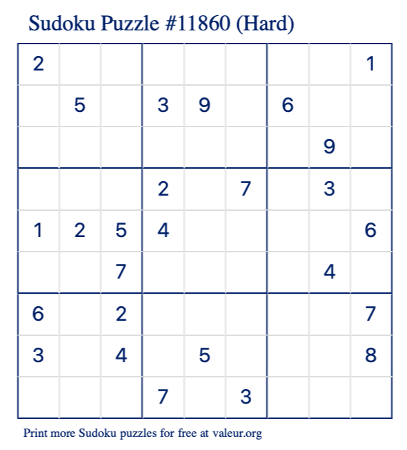 Free Printable Hard Sudoku Puzzle number 11860